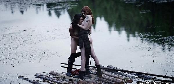  Lesbian adventures on wooden raft  Brea Daniels and Raven